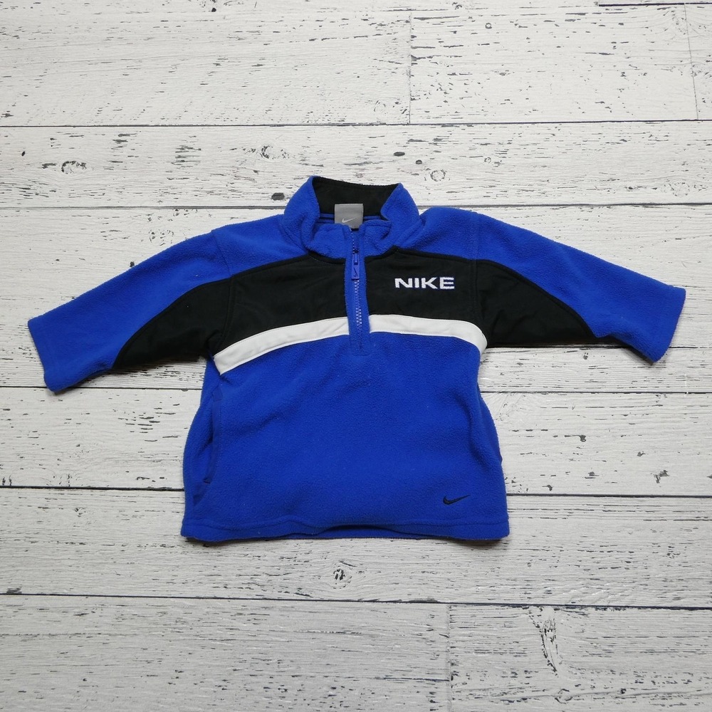 Nike Fleece Pullover Infant 12M‎ Blue Black Quarter Zip Colorblock Embroidered